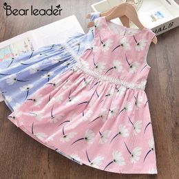 Bear Leader Summer Fashion 3-7 Years Girls Dresses Sleeveless Cotton Clothing Flower Print Pattern Dress with Lace Princess Girl 210708