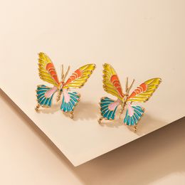 Colorful Dripping Oil Butterfly Earrings for Women Girls Gold Alloy Metal Drop Earring Party Jewelry Accessories
