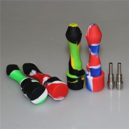 Smoke Silicone Nectar Pipe Kit titanium & Quartz tip Dab Straw Oil Rig Smoking Accessorie Pipe Silicon hand Pipes