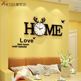 DIY Alphabet HOME Large Wall Clock in Black Modern Design Watches Decor Stickers Living Room Horloge 211110