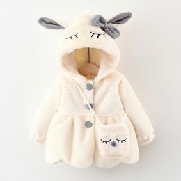 Bebek Kız Giysileri Sevimli Tavşan Kulakları Peluş Bebek Ceket Sonbahar Kış Sıcak Kapüşonlu Kaşmir Kız Ceket Noel Prenses Giyim