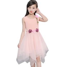 Princess Dress For Teen Girls Party Kids Dress Flowers Girls Dress Summer Costume For Girl 6 8 12 Years Pink Children's Clothing 210303