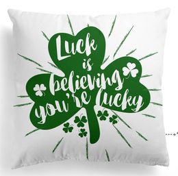 NEWSt. Patrick's Day Pillow Case 45*45cm Cotton Polyester Lucky Shamrock Clover Throw Pillowcase Irish Festival Home Decor RRD12816