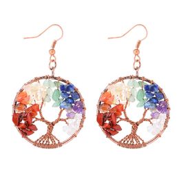 copper wire earrings Australia - Classic Design Natural Coulrful Amethyst Agate Gravel Life Tree Charm Copper Wire Earring