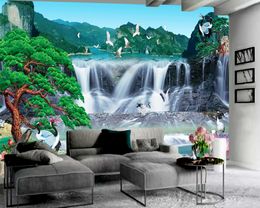 Crane Landscape Waterfall 3D Wallpaper Custom 3D Photo Mural Wallpaper Interior Decorative Silk 3d Landscape Wallpaper