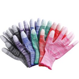 Striped PU Latex Foam Finger Coated Gloves Wear-resistant Dust-free Anti-static Nylon Lining for Workshop Protective Picking Labour Protection YX1093 good