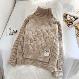 EBAIHUI Womens Winter Sweaters Loose Oversized Solid Colour Thick Crop Sweater Korean Fashion Harajuku Turtleneck Pullovers 211221