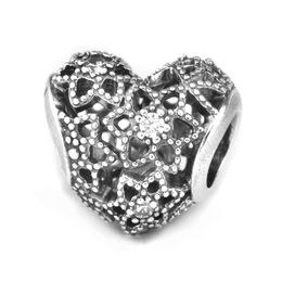 925 Sterling Silver Jewellery Snow Sparks Heart Openwork Charm Bead Mid-Autumn New Style DIY Jewellery Fit for Silver Charm Bracelet Q0531