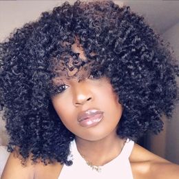 Short Hair Afro Kinky Curly Wig With Bangs For Black Women African Synthetic Glueless Cosplay Wigs High Temperature 14"