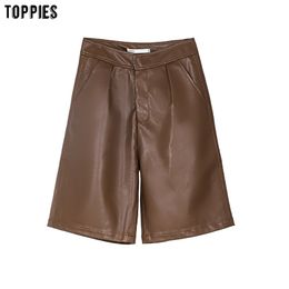 Toppies Faux leather shorts Women High Waist Knee Length Straight Shorts Streetwear Clothing 210302