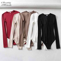 BRADELY MICHELLE Autumn Pure Cotton Sexy Women Slim Long-Sleeve O-neck Tops Bodysuits female rompers streetwear Jumpsuits 210728