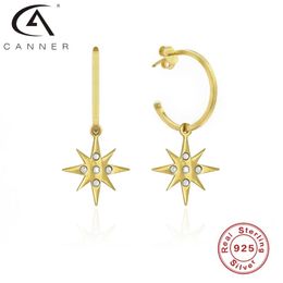 Stud CANNER Earrings For Women 100% Star Inlaid C Real 925 Sterling Silver Piercing Korean Fine Jewellery Pendientes