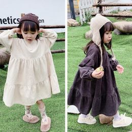 Baby Autumn Clothing Toddler Kids Baby Girls Corduroy Long Sleeve Dress Solid Girls Dresses Outfits 210303