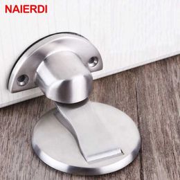 NAIERDI Magnetic Door Stopper 304 Stainless Steel Magnet Door Stops Holder Hidden Catch Floor Doorstop Toilet Furniture Hardware 210724