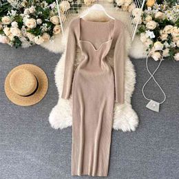 Croysier Dresses For Women Sexy Strapless Ribbed Knitted Bodycon Dress Women Winter Long Sleeve Midi Sweater Dress Clothes 210730