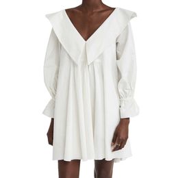 White Mini Dress For Women Elegant V-neck Wrist Butterfly Sleeve Designed A-line Party Dress Casual Loose Soft Dress Summer 210719
