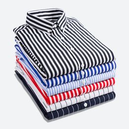 Men's striped shirts long sleeve business work casual shirt men formal dress slim fit social male chemise white red blue black 210316