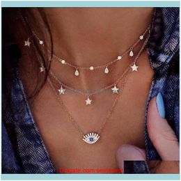 Necklaces & Pendants Jewelryvintage Star Blue Eye Chainnecklaces For Women Fashion Gold Multilayer Crystal Choker Necklace Boho Jewelry Ethn