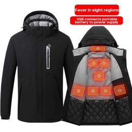 Electric Heated Jackets Cotton Mens Women Outdoor Coat USB Heating Hooded Jackets Thermal Warmer Jackets Winter Outdoor 211013