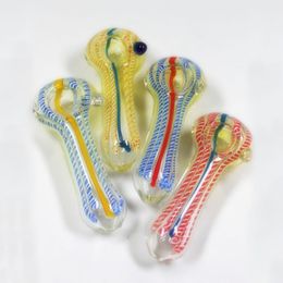 Colorful Line Handmade Decoration Pipes Pyrex Thick Glass Dry Herb Tobacco Smoking Handpipe Oil Rigs Luxury Filter Holder High Quality DHL Free