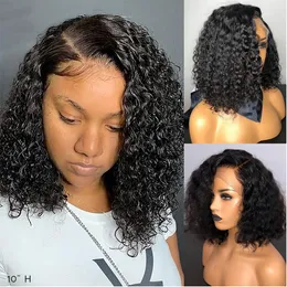 13x4 Lace Front Curly Wave Short Bob Wig Brazilian Remy Human Hair Curly Bob Pre Plucked With Baby Hair