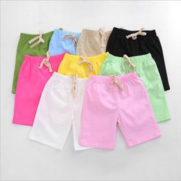 2-10 Yrs Kids Boys Trousers Knee Lenth Shorts Candy Colour Girls Children Summer Beach Loose Shorts Pants Cotton & Linen