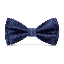 Designer Brand Luxury Two Layer Bowtie For Men Top Quality Groom Wedding Party Butterfly Bow Tie Set Pocket Gift Box Blue Black