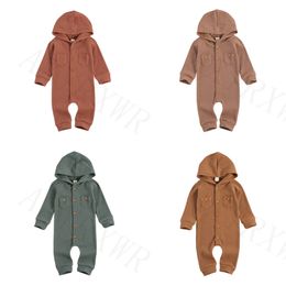 2021 Spring Newborn Infant Baby Boys Girls Romper Hooded Pocket Long Sleeve Solid Romper Jumpsuit Toddler Infant Clothes Outfits 210312