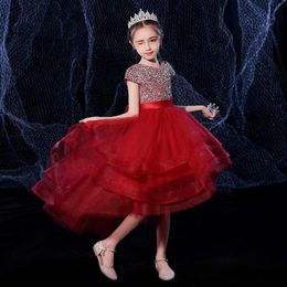 Flower Girl Dresses lace Infant Dress Kids Formal Wear Tulle Short Sleeve High Low Beads