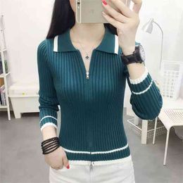 Spring Autumn Cardigan For Women Korean Fashion Turn-Down Collar Long Sleeve Sweater Oversize Zippers Top Female Soft Knitwear 210918