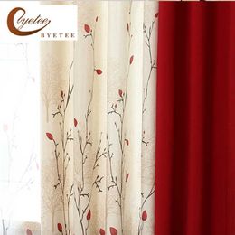 {byetee} Faux Cotton Linen Curtain Modern Rustic Red Quality Stitching Living Room Curtain Fabrics Kitchen Door Curtain Drapes 211203