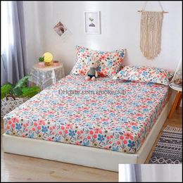 Sheets & Sets Bedding Supplies Home Textiles Garden 3 Pcs Bed Fitted Sheet Single Size Flower Pattern Mattress Protector With Case Er For Ad