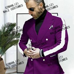 Men's Suits & Blazers Latest Designs Purple Double Breasted Wedding Suit Prom Men Groom Tuxedo Man Blazer Costume Homme 2 Pieces