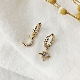 S2048 Fashion Jewellery Asymmetry Cute Rhinstone Star Moon Earrings Dangle Earring