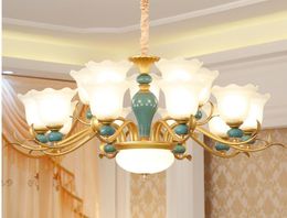 Pendant Lamps European Style Chandelier LED Atmosphere Living Room Dining Simple Crystal Lighting Modern Bedroom Ceramic