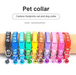 Dog Puppy Cat Collar Breakaway Adjustable Cats Collars with Bell Bling Paw Charms pet decor supplies 18 styles