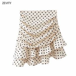 Women fashion polka dot print pleated asymmetrical skirt faldas mujer ladies back zipper vestidos chic ruffles skirts QUN379 210621