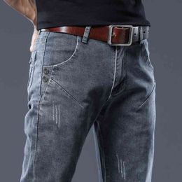 jeans slim da uomo di marca di tendenza moda business stile classico pantaloni da uomo casual slim con piedi elastici di marca di moda 210622