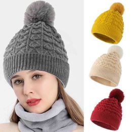 Women Knit Winter Outdoor Riding Knitted Hat Beanies Hats Ski Caps Pompom Y21111