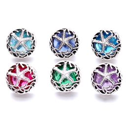 Wholesale Fashion Starfish Rhinestone Ginger Snap Button Clasp Jewellery Findings Women Men blue pink Zircon Charms 18MM Metal Snaps Buttons factory supplier