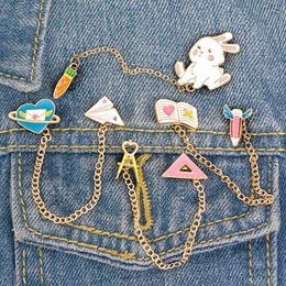 chain brooches Canada - Pins, Brooches Women Carrot Heart Book Ruler Denim Jacket Collar Chain Brooch Pin