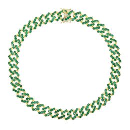 Fashion 5a Zircon Round Crystal cz paved tennis cuban Choker Necklace for Women Females Green Color CZ hip hop Jewelry Gifts X0509