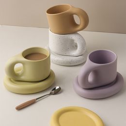 Cutelife Nordic White Small Ceramic Coffee Set Decorative Breakfast Drinking Latte Milk Tea Saucer Wedding Reusable Cup