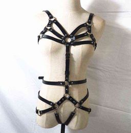 Bondages Leather Harness Underwear Set Garter Belts Sexy Women Waist To Leg Bondage Cage Straps Bra Body Lingerie Suspender 1122