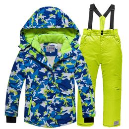 -30 degree Children clothing Set ski suit girl kids snowboard Waterproof outdoor thicken jacket pants boys clothes snowsuit teen H0909
