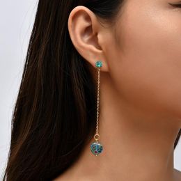 Female Trendy Dangle Blue Printing Glazed Glass Beads Heart Drop Earrings For Women Gold Color Metal Long Chain Pendant Earring Jewelry