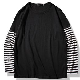 Spring Autumn Long Sleeve T-shirts Men O-neck Striped Patchwork Long T Shirts Men Fashion Casual Streetwear Men Tee Shirts 210317