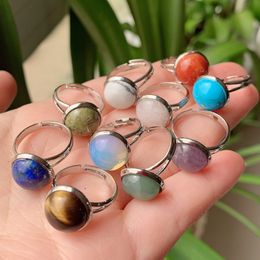 Natural Stone Crystal Rings chakra Healing Small Round Open Adjustable Amethyst Lapis Pink Quartz Women Ring Party Wedding Jewellery