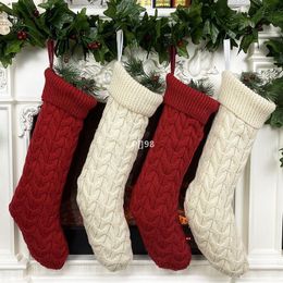 Christmas Acrylic Knitted Socks Red Green White Gray Knitting Stocking Christmas Tree Hanging Gift Sock Xmas Party Candy LLD10907