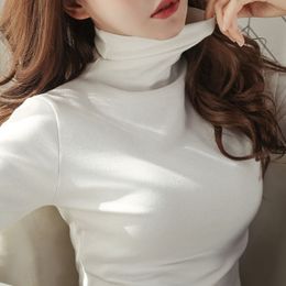 White Turtleneck T-Shirt Women Fall Winter Warm Thick Long Sleeve Pullover Spring Plush Korean Slim Pullover Tops Female 210302